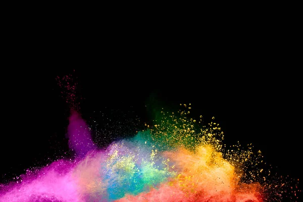 Explosión Polvo Colorido Abstracto Sobre Fondo Negro Congelar Movimiento Salpicaduras — Foto de Stock