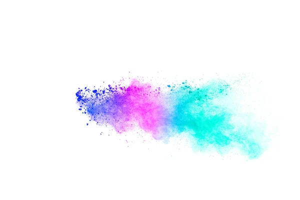 Explosão Partículas Multicoloridas Fundo Branco Salpicos Poeira Coloridos — Fotografia de Stock