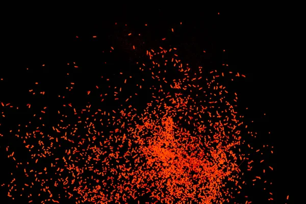 Orange Dust Particles Explosioon Black Background — Stock Photo, Image