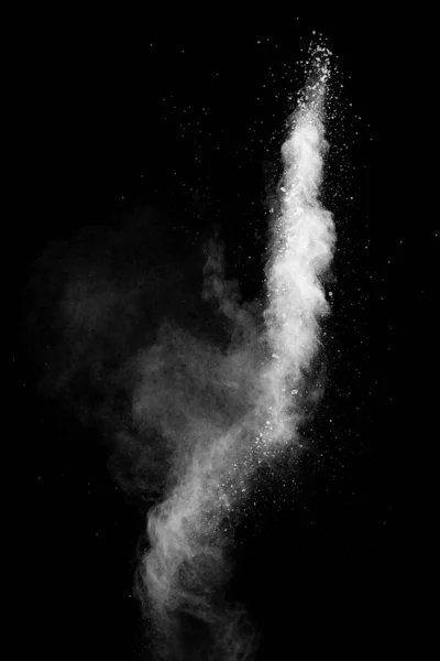 Vitt Pulver Explosion Moln Mot Svart Bakgrundvitt Damm Partiklar Stänk — Stockfoto