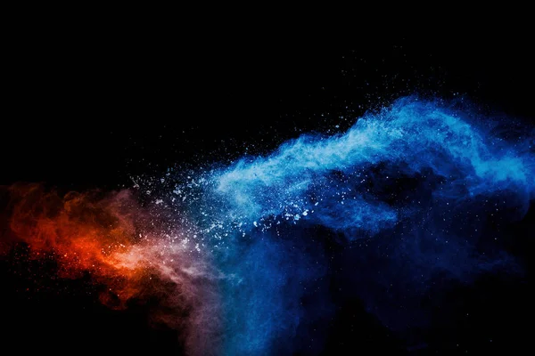 Blue Orange Color Powder Explosion Black Background — Stock Photo, Image