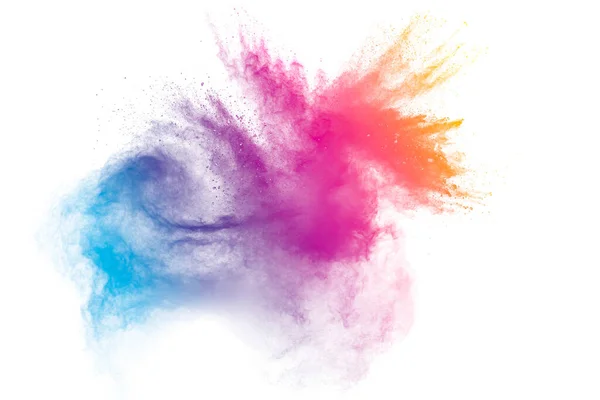 Pastel Kleur Stof Deeltje Spatten Kleurrijke Poeder Explosie Witte Achtergrond — Stockfoto