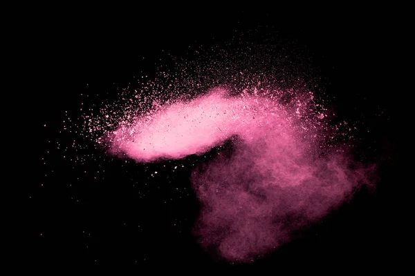Partículas Polvo Rosa Chapotean Sobre Fondo Negro Salpicadura Polvo Rosa — Foto de Stock