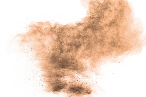 Polvere Marrone Nuvola Particelle Marroni Schizzate Sfondo Bianco — Foto Stock