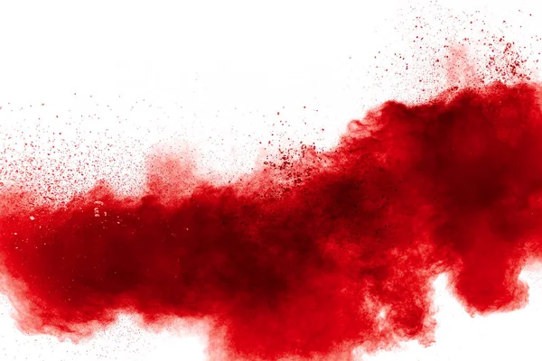 Explosão Vermelho Fundo Branco Congelar Movimento Partículas Poeira Vermelha Respingo — Fotografia de Stock