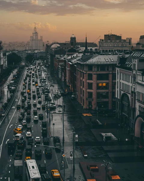 Vista Elevada Moscow Cidade Rua Com Carros Trânsito — Fotografia de Stock