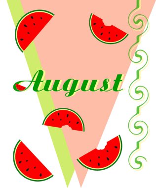 yazıt Ağustos fonunda karpuz dilimleri ve bir desen ile