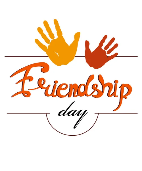 Prints Palms Hands Text Friendship Day — Stock Vector