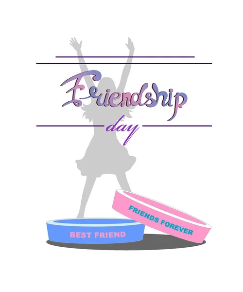 Bracelets Friendship Blue Pink Silhouette Jumping Girl — Stock Vector