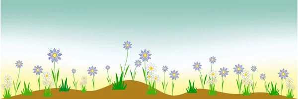 Fond Panoramique Fleurs Sauvages Blanc Bleu Sur Fond Ciel — Image vectorielle