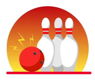 Skittles ve kırmızı top bowling düz tarzında bir yıldırım ile için