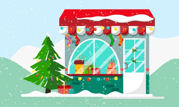 Χριστουγεννιάτικο Δώρο Δώρα Κατάστημα Χειμώνας Χριστούγεννα Εμπορικό Κέντρο Για Την — Διανυσματικό Αρχείο