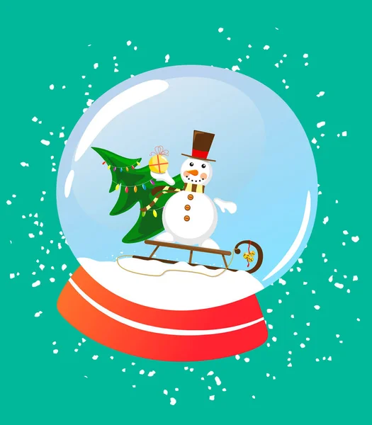 Vánoční Sněhové Koule Sněhulák Saních Vánoční Stromeček Plochý Obrázek — Stockový vektor