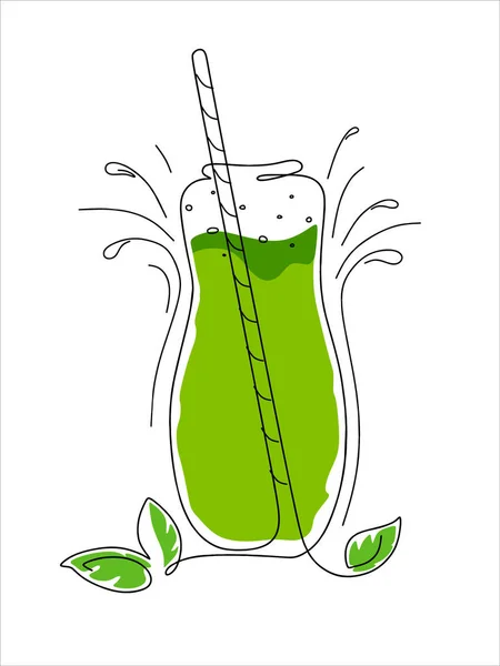 Botella Con Hojas Túbulo Con Batido Desintoxicación Ilustración Doodle — Archivo Imágenes Vectoriales