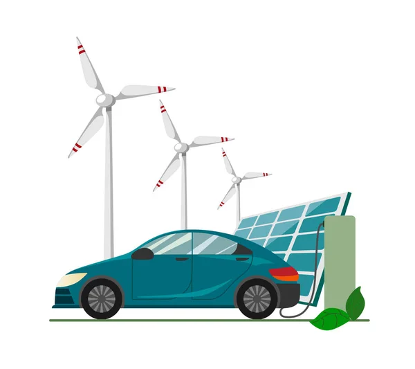 Une Voiture Électrique Bleue Recharge Station Charge Arrière Plan Avec — Image vectorielle