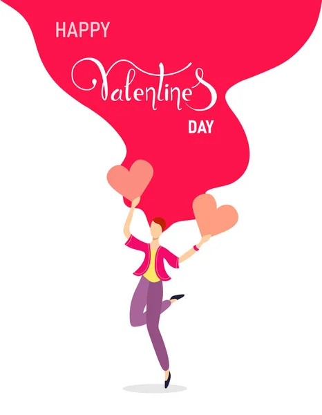 Card Valentine Day Unique Girl Holding Hearts Handwritten Text Creative — Stock Vector