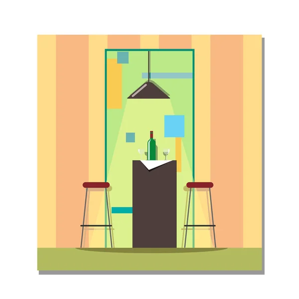 Барний Стіл Стільці Підвісною Лампою Пляшкою Склянками Векторна Ілюстрація Плоскому — стоковий вектор