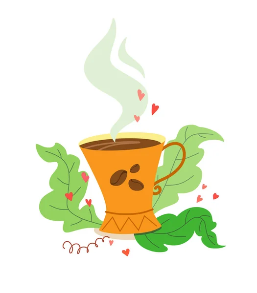 Jedinečná Skvělá Káva Hrnek Kávová Zrna Kresleném Stylu Výzdobou Vektor — Stockový vektor