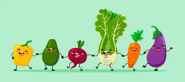 Śmieszne Warzywa Idą Parze Sobie Nawzajem Wektorowe Izolaty Roślinne Stylu — Wektor stockowy