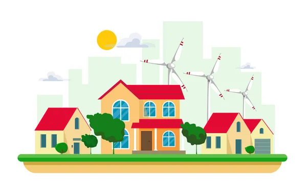 Ilustración Vectorial Energía Eléctrica Limpia Procedente Fuentes Renovables Viento Sobre — Archivo Imágenes Vectoriales