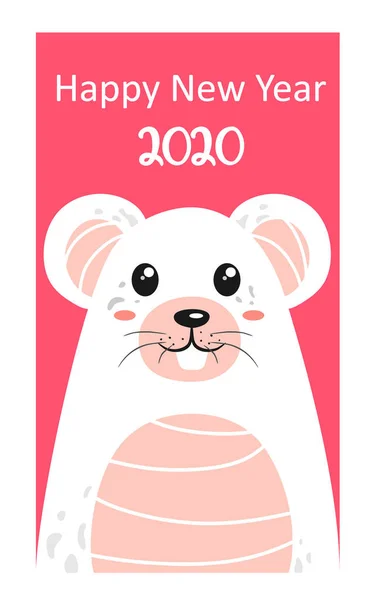 Feliz Ano Novo Rato 2020 Rato Bonito Estilo Desenho Animado —  Vetores de Stock