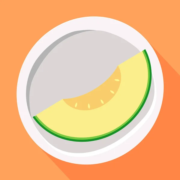 Eine Scheibe Melone Auf Einem Teller Stil Der Flachen Vektorillustration — Stockvektor