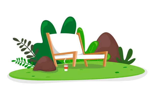 Sessel Und Heißer Kaffee Der Natur Ruheplatz Ruheplatz Vektor Illusion — Stockvektor