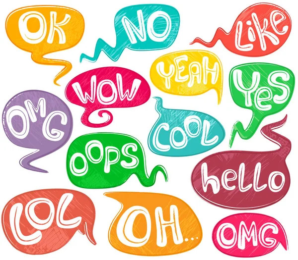 Various Speech Bubbles Words Hand Drawn Set Different Shapes Vector — Stock Vector