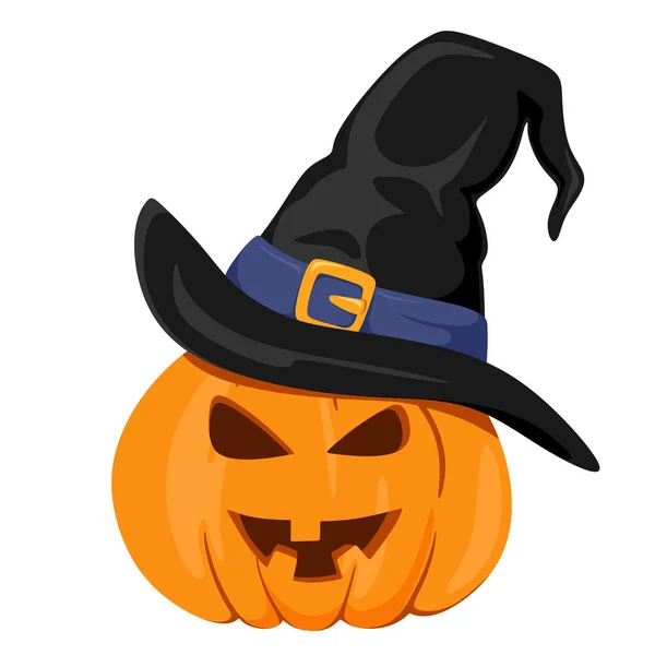 Calabaza Con Sombrero Bruja Feliz Halloween Aislamiento Vectorial Sobre Fondo — Archivo Imágenes Vectoriales