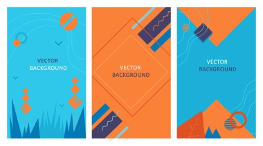 Geometrik şekiller ve sonbahar stilizasyonu ile memphis tarzında sonbahar arka planlar ayarlayın. Soyut şekiller kompozisyon. Vektör.