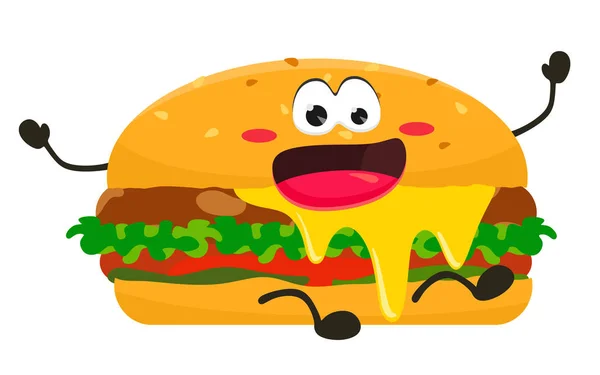 Funny Burger Cartoon Style Vector Isolate White Background — Stock Vector