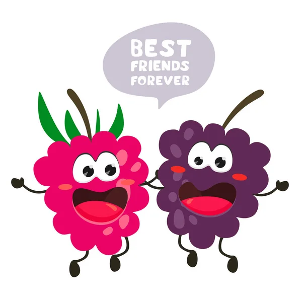 Funny Berries Raspberries Blackberries Quote Best Friends Forever Vector Illustration — Stock Vector