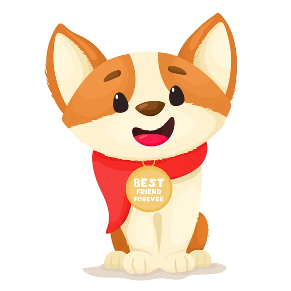 Cute Cartoon Corgi Puppy Medallion His Neck Tagline Medallion Best — Stock Vector