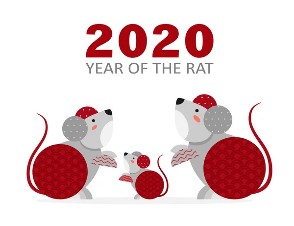 Ratto Simbolo Del Capodanno Cinese 2020 Illustrazione Festiva Del Segno — Vettoriale Stock