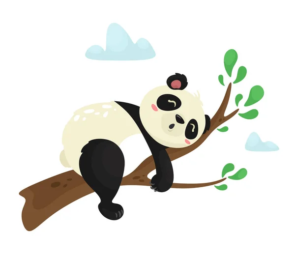 Oso Panda Perezoso Duerme Una Rama Árbol Asiático Lindo Animal — Archivo Imágenes Vectoriales