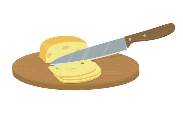 Cortando Queso Con Cuchillo Corte Mano Molienda Ingredientes Orgánicos Ilustración — Vector de stock