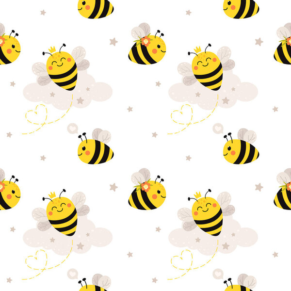 Бесшовный рисунок с симпатичными пчёлами. Векторный рисунок в карикатурном плоском стиле
.