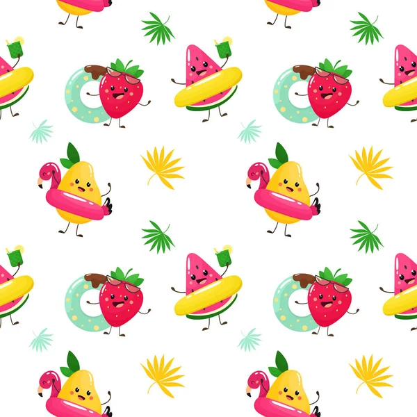 Seamless Pattern Cute Fruits Tropical Fruits Summer Pattern Vector Illustration — Stock Vector
