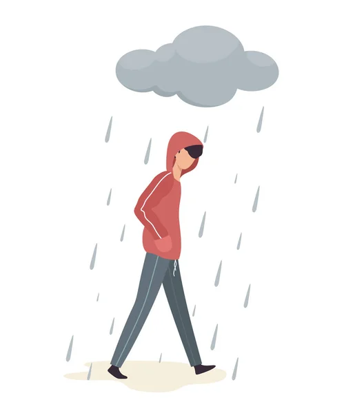 Genç Bir Adam Yağmur Bulutu Altında Kalır Depresyon Başarısızlık Üzüntü — Stok Vektör