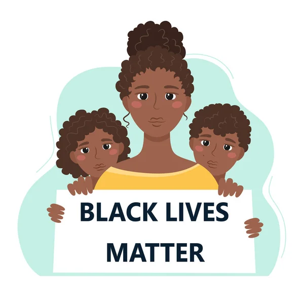 Les Vies Noires Comptent Manifestation Femme Noire Avec Des Enfants — Image vectorielle