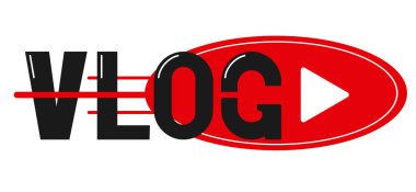 Vlog simgesi vektör illüstrasyonu. Video çalma düğmesi simgesi olan el yazısıyla yazılmış metin.