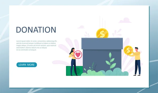 Donation Charity Concept Landing Page Characters Vector Illustration Flat Style — Stock Vector