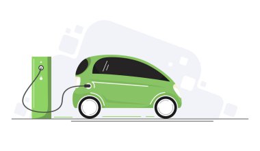 Eko araba, elektrikli araba. Taşıma için yeşil enerji vektörü kavramı.