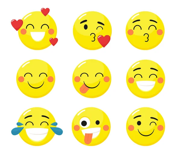 Set Funny Emoticons Vector Isolates — Stock Vector
