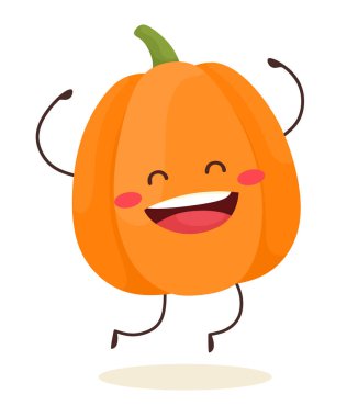 Neşeli balkabağı atlayışı. Çizgi film tarzında vektör illüstrasyonu.