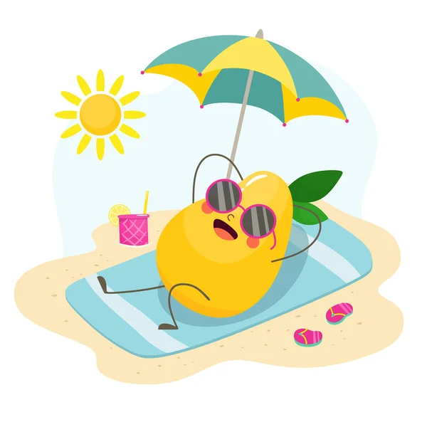 Mango Fruta Está Descansando Playa Ilustración Vectorial Estilo Plano Dibujos — Archivo Imágenes Vectoriales