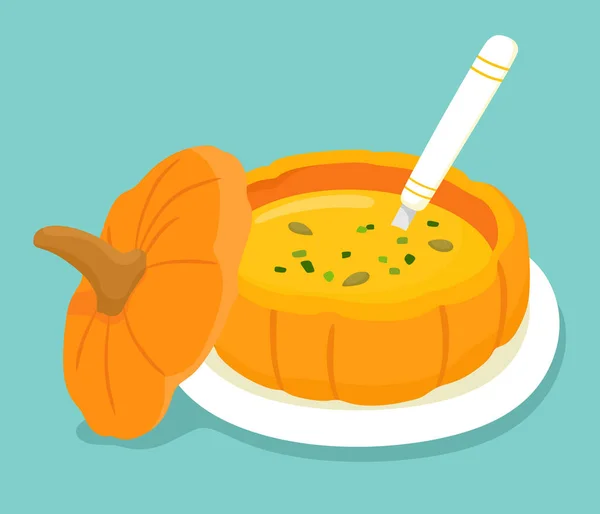 Sopa Calabaza Calabaza Ilustración Vectorial Estilo Plano Dibujos Animados — Vector de stock