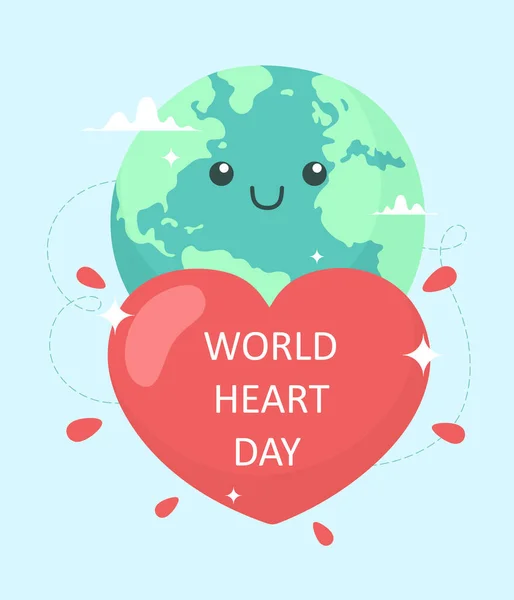 Giornata Mondiale Del Cuore Pianeta Terra Con Grande Cuore Illustrazione — Vettoriale Stock