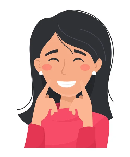 Κορίτσι Γελάει Αστεία Χαμογελώντας Χέρια Της Εικονογράφηση Διάνυσμα Επίπεδο Στυλ — Διανυσματικό Αρχείο