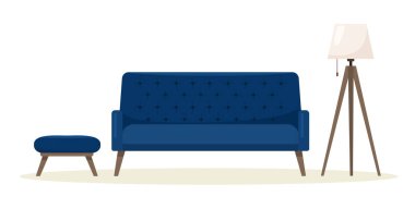 Zemin lambası olan modern bir kanepe. Düz biçimli vektör illüstrasyonu.